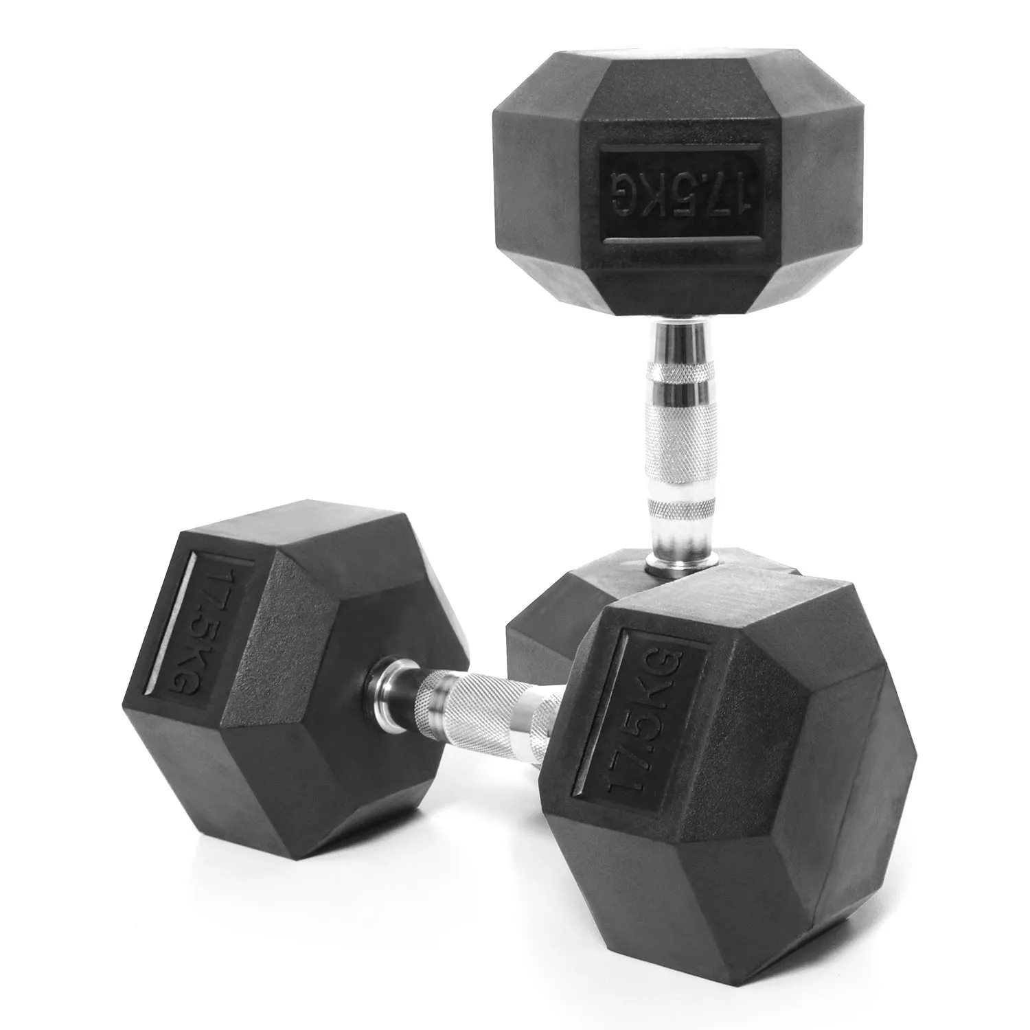 17.5KG PAIR HEAVY WEIGHT HEXAGONAL HEX DUMBELL SET WITH METAL HANDLES