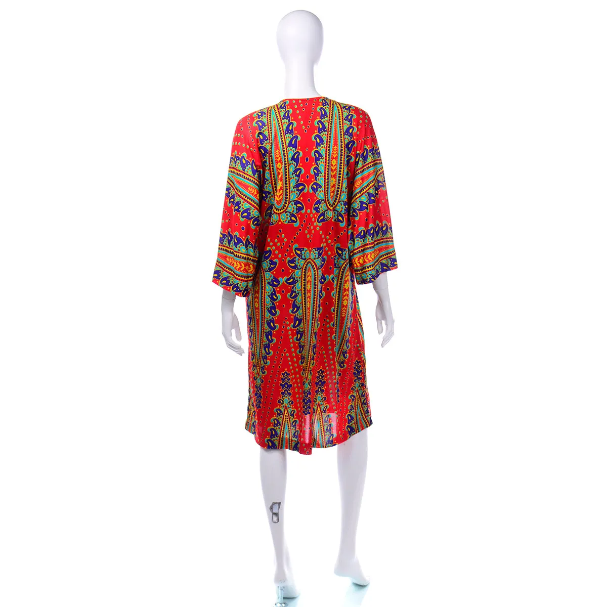 1970's Gottex Nylon Red Paisley Print Vintage Dress