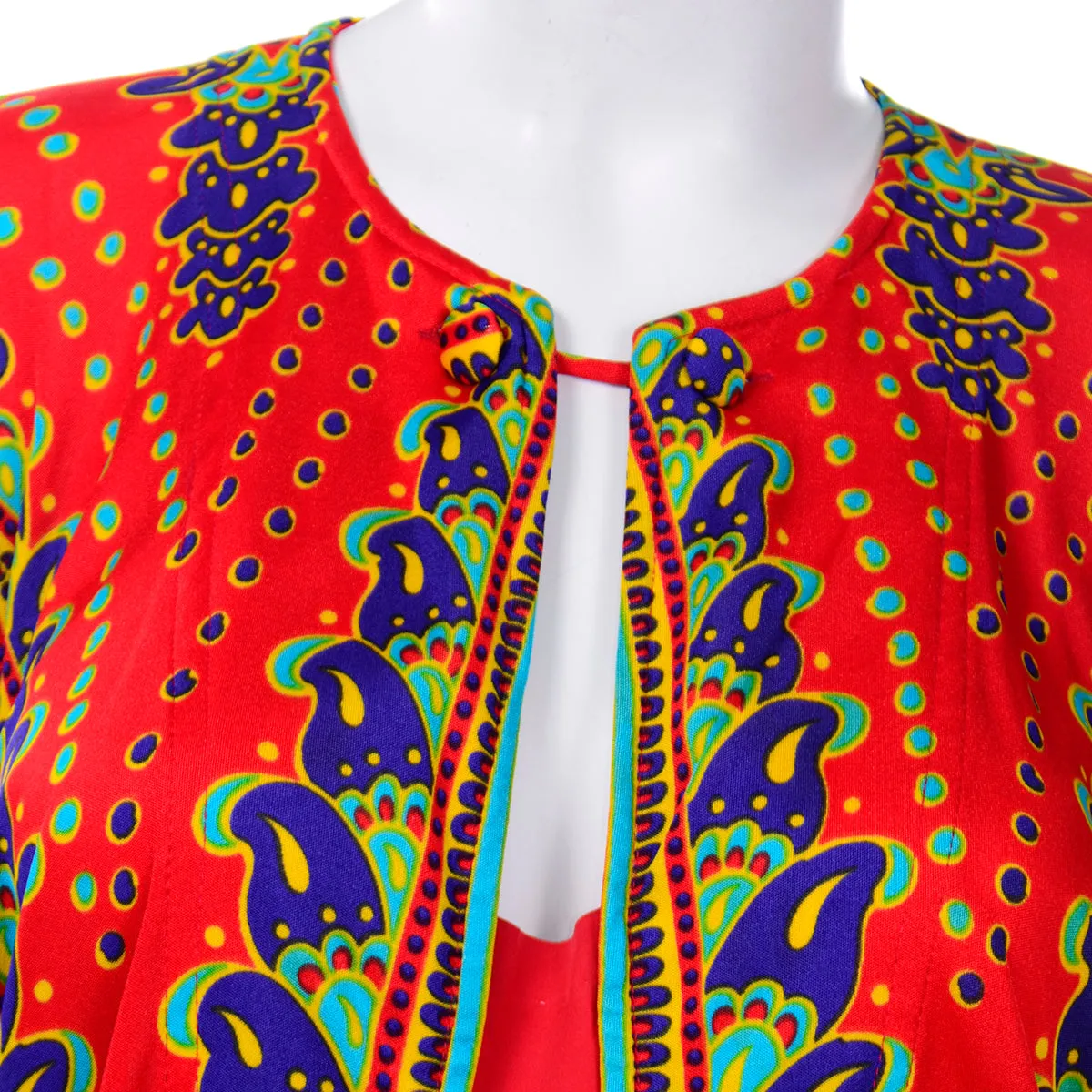 1970's Gottex Nylon Red Paisley Print Vintage Dress