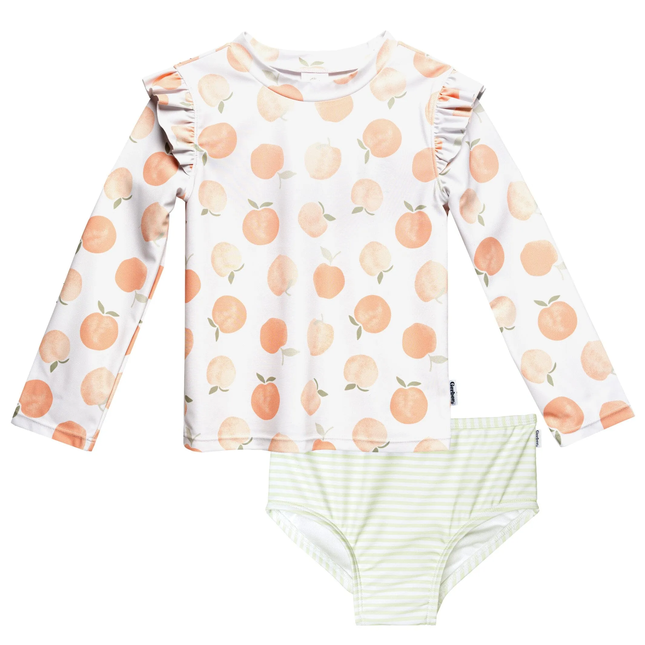 2-Piece Infant and Toddler Girls UPF 50  Peaches Rash Guard & Swim Bottoms Set