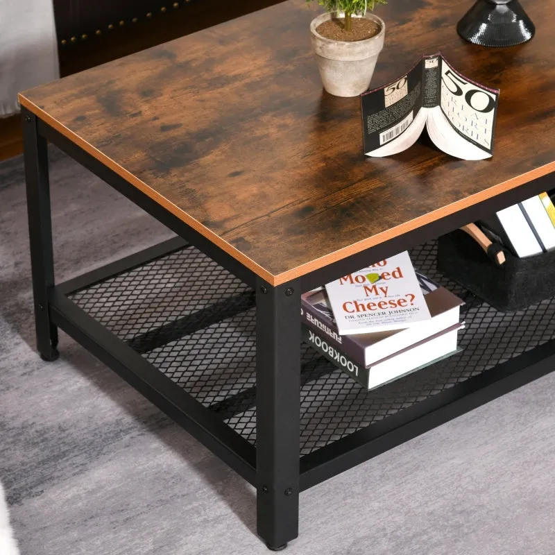 2-Tier Rectangular Coffee Table - Retro Wood Grain and Black