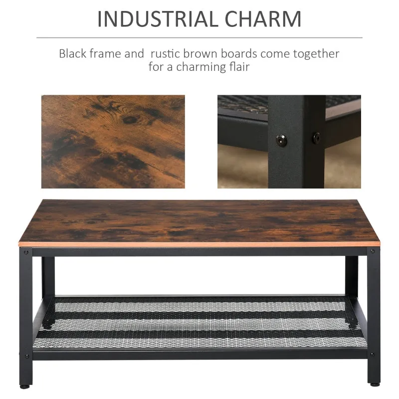 2-Tier Rectangular Coffee Table - Retro Wood Grain and Black