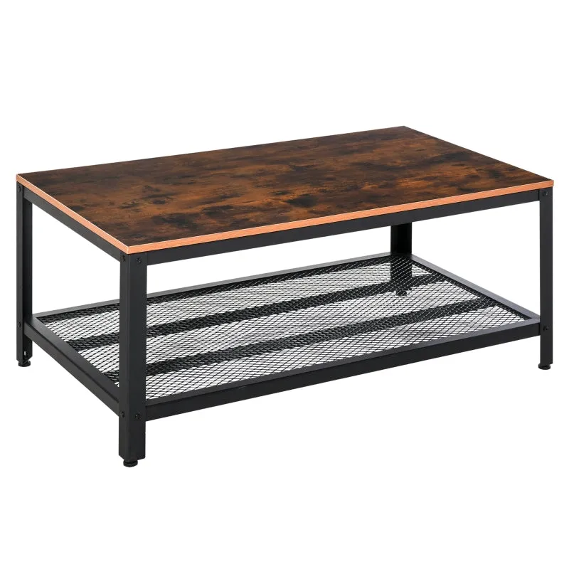 2-Tier Rectangular Coffee Table - Retro Wood Grain and Black