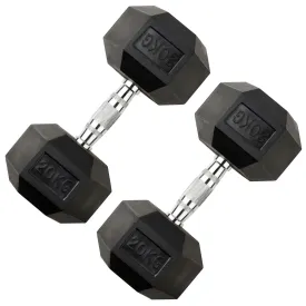 20KG PAIR HEAVY WEIGHT HEXAGONAL HEX DUMBELL SET WITH METAL HANDLES