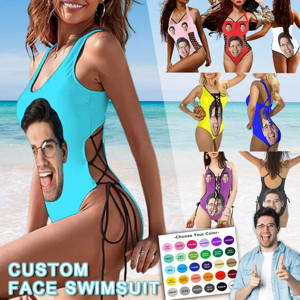 26  Colors Custom Big Face Multiple Color Women's Lace Up Back Swimwear One Piece Swimsuit Personalized One Piece Bathing Suits