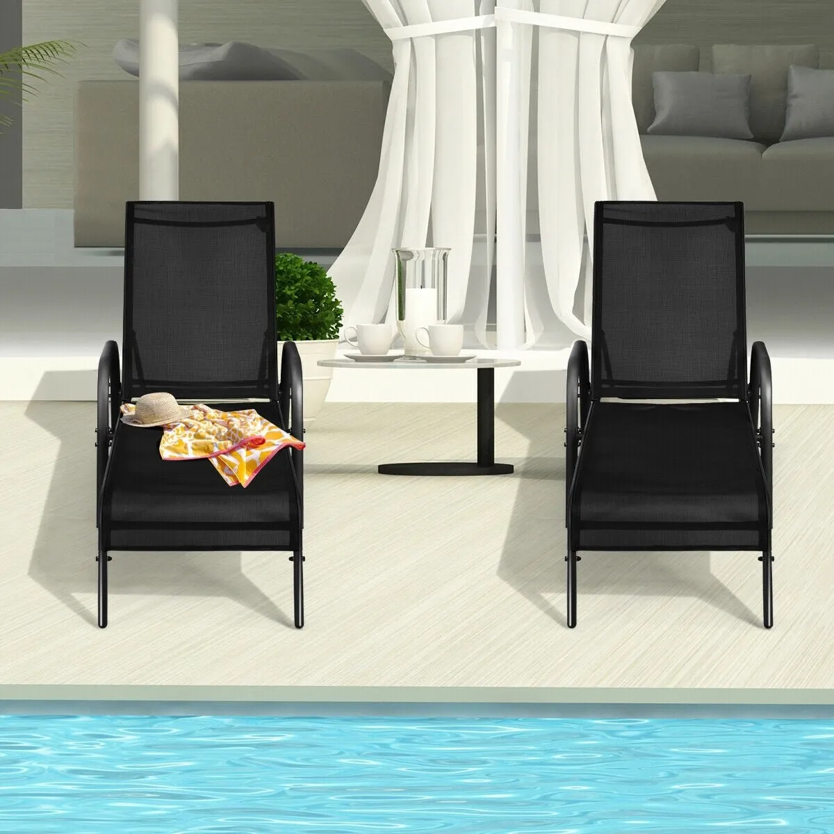 2pc Outdoor Patio Lounge Chair - Black