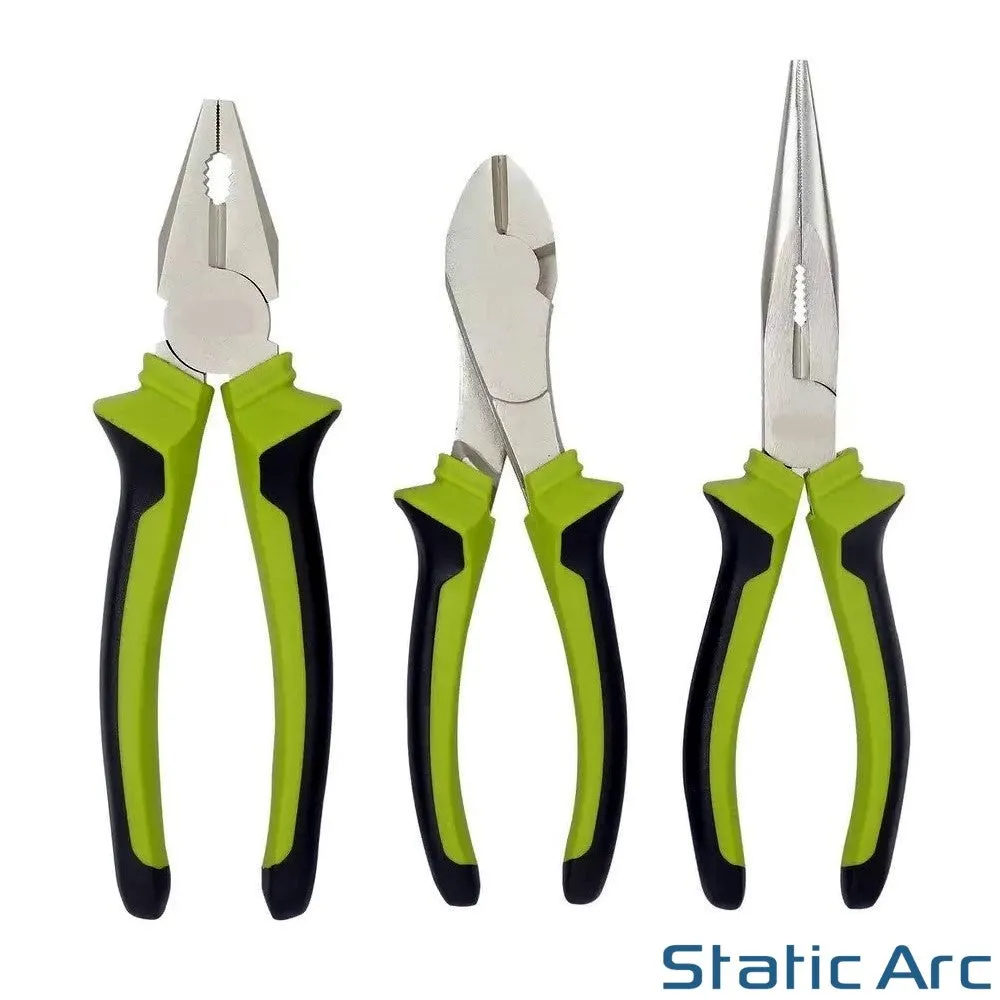 3pc CHROME STEEL PLIER SET COMBINATION LONG NOSE DIAGONAL SIDE CUTTER 150mm 6"