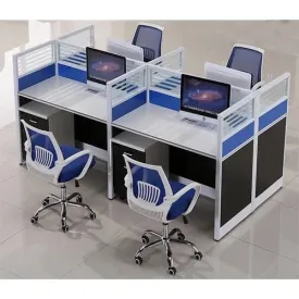 4 Person Office Workstation(Without Chairs) - Blue