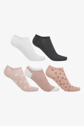 5 Pack Heart Low Cut Socks Light Pink