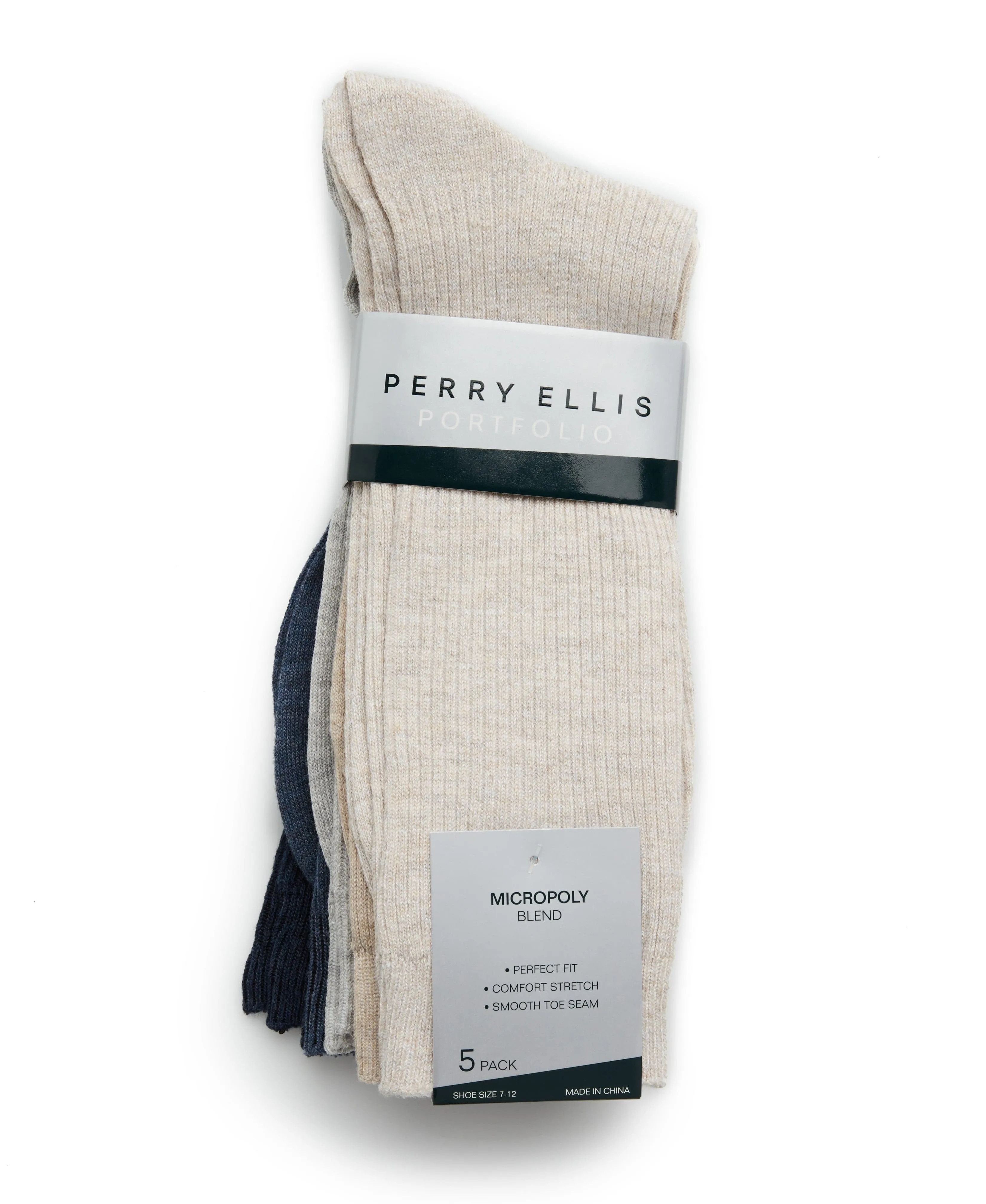 5 Pack Ribbed Crew Socks