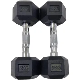 5KG PAIR HEAVY WEIGHT HEXAGONAL HEX DUMBELL SET WITH METAL HANDLES