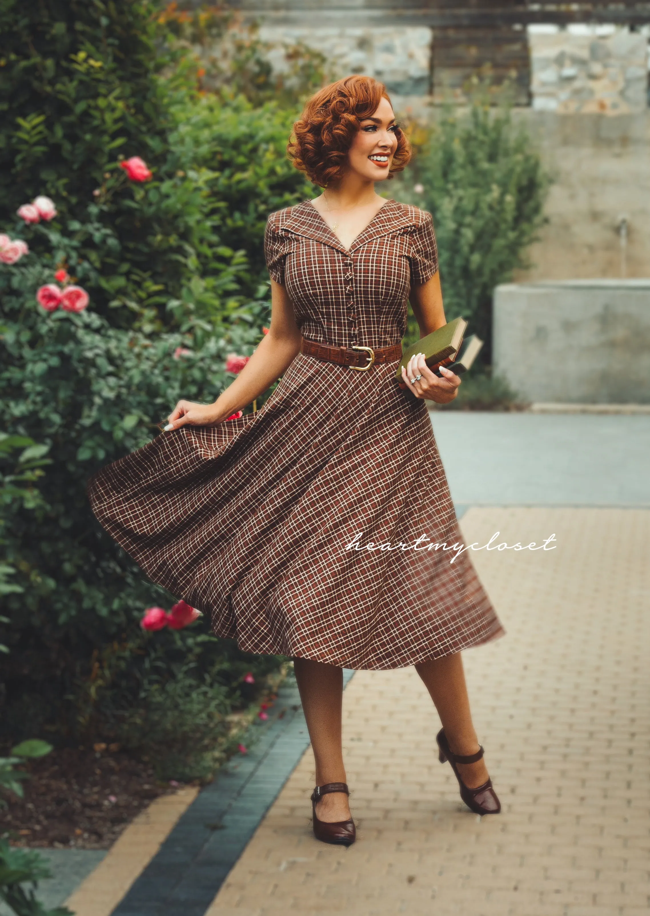 ABBY brown plaid - retro plaid vintage dress 50s custom made