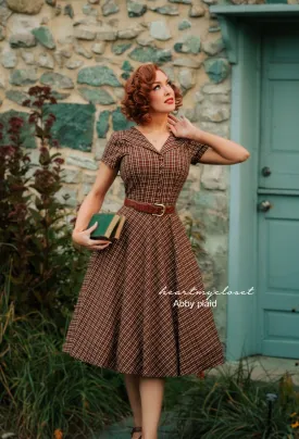 ABBY brown plaid - retro plaid vintage dress 50s custom made