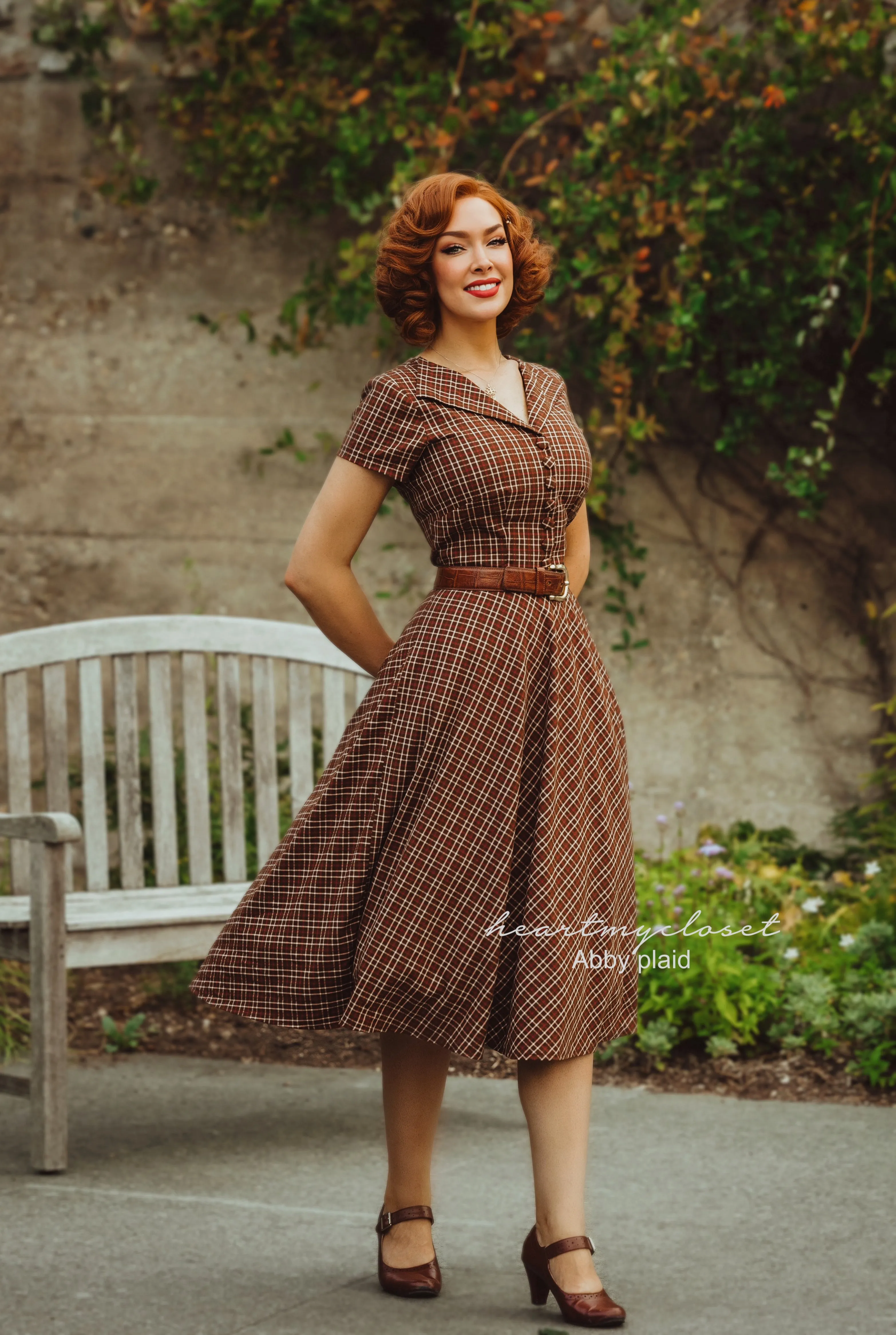 ABBY brown plaid - retro plaid vintage dress 50s custom made