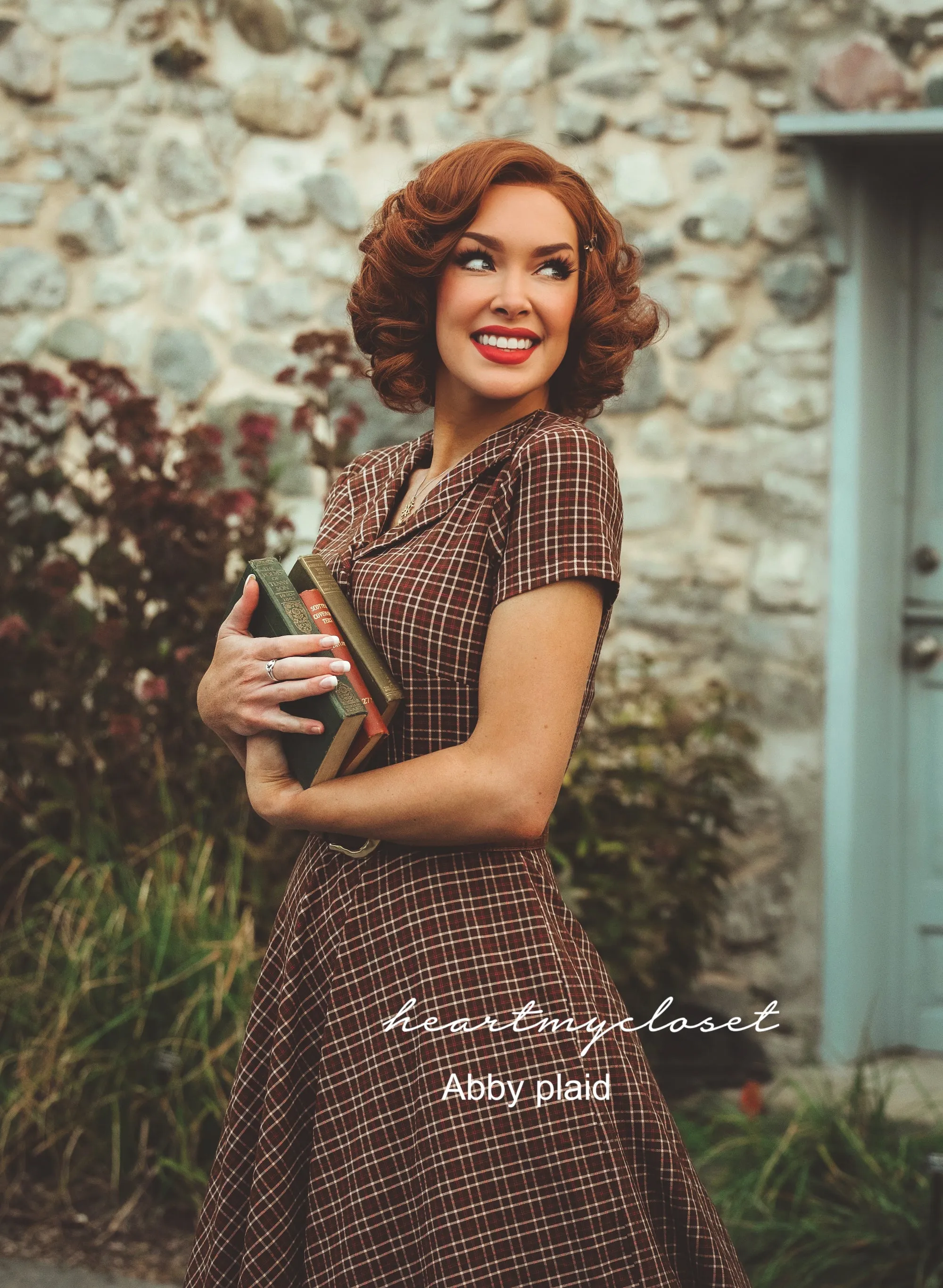 ABBY brown plaid - retro plaid vintage dress 50s custom made