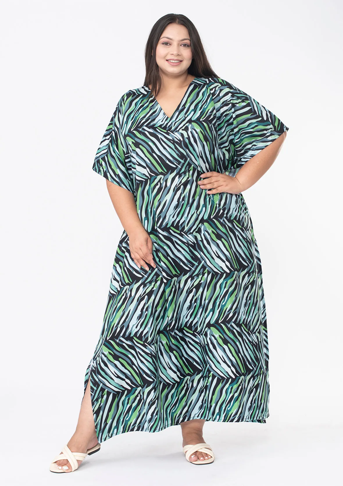 Abstract V-Neck Long Kaftan