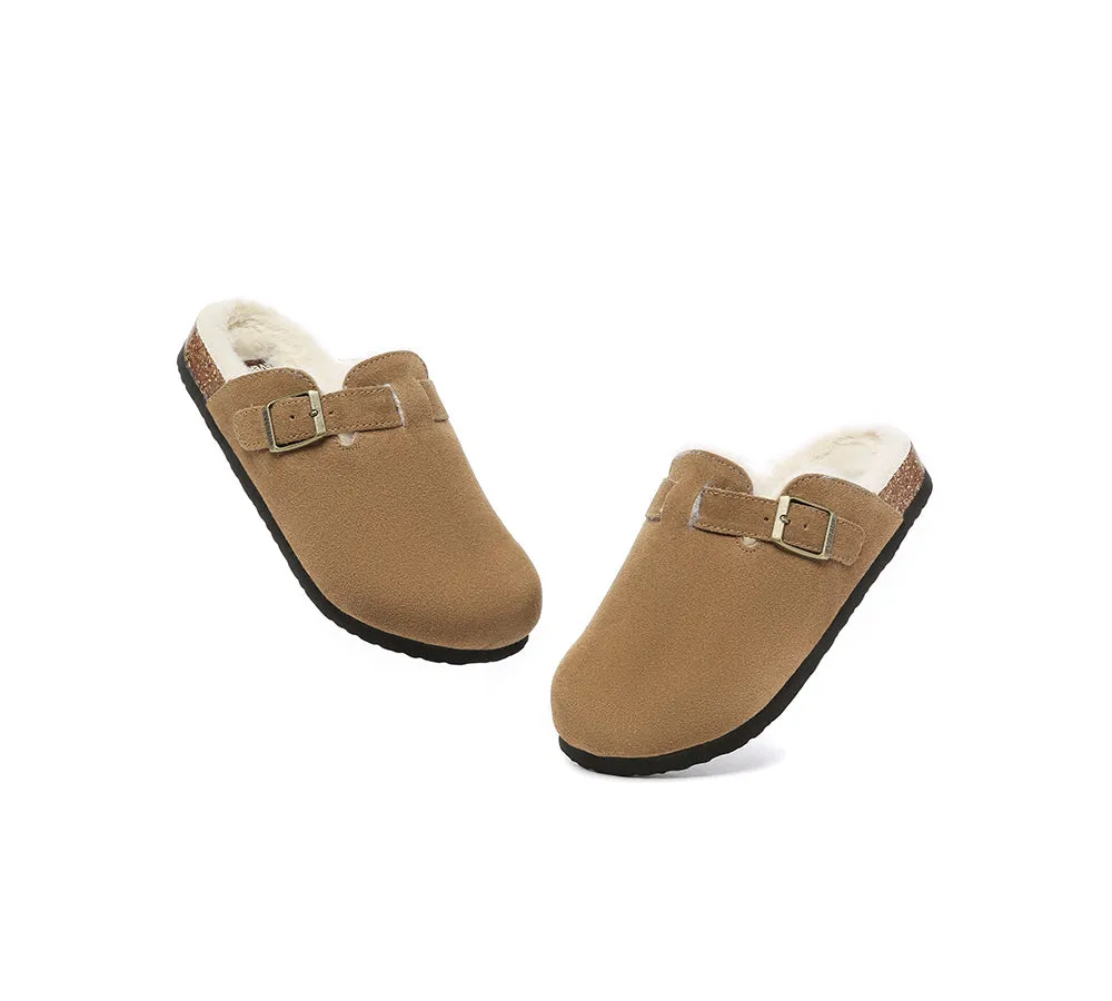 Adjustable Buckled Straps Slip-on Suede Flat Clog Slides Malka