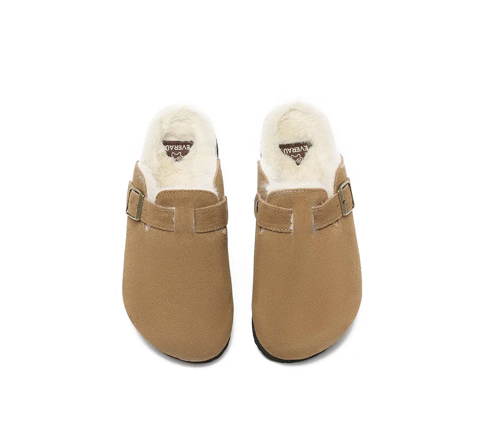 Adjustable Buckled Straps Slip-on Suede Flat Clog Slides Malka