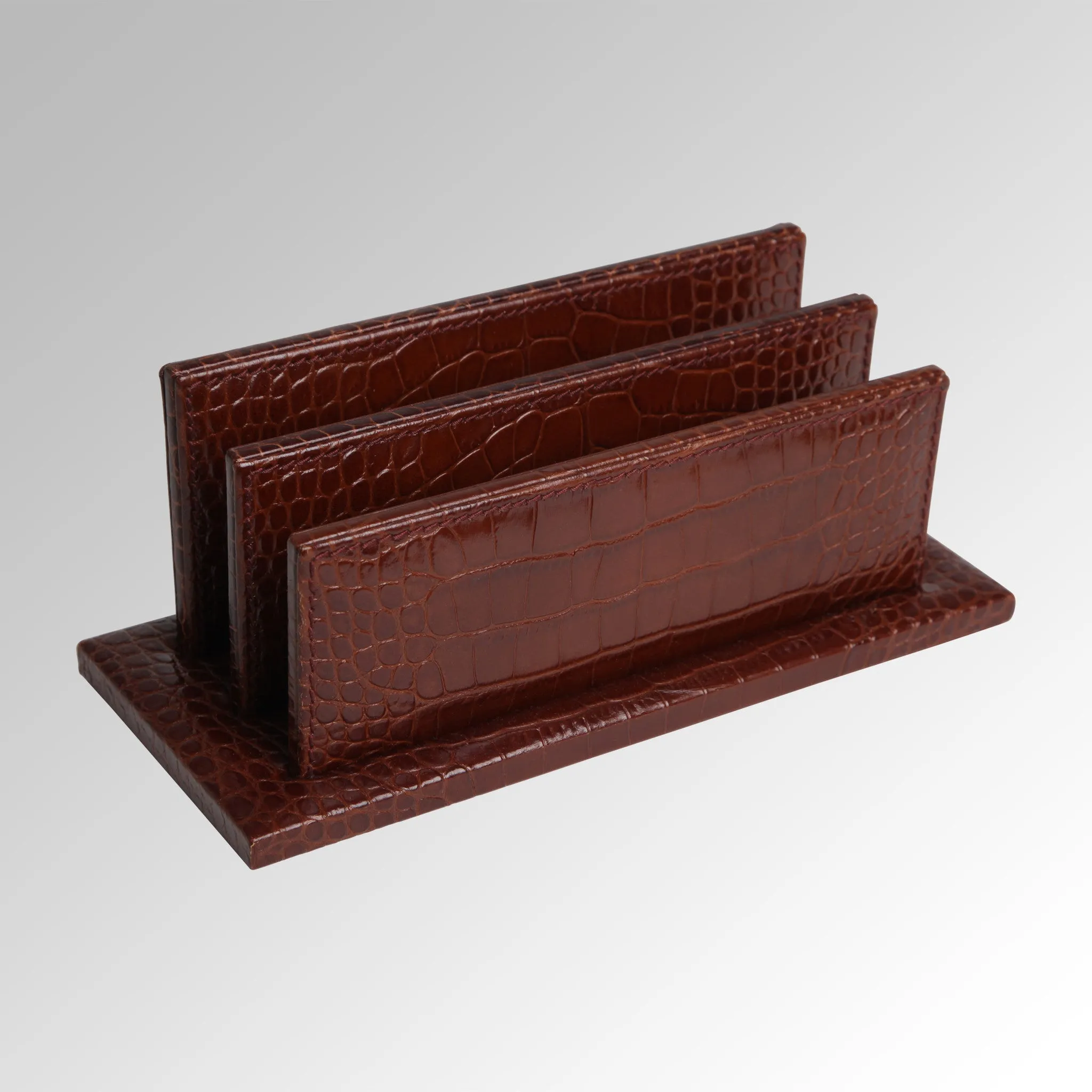 ALLIGATOR EMBOSSED EXECUTIVE DESK SET LETTER RACK