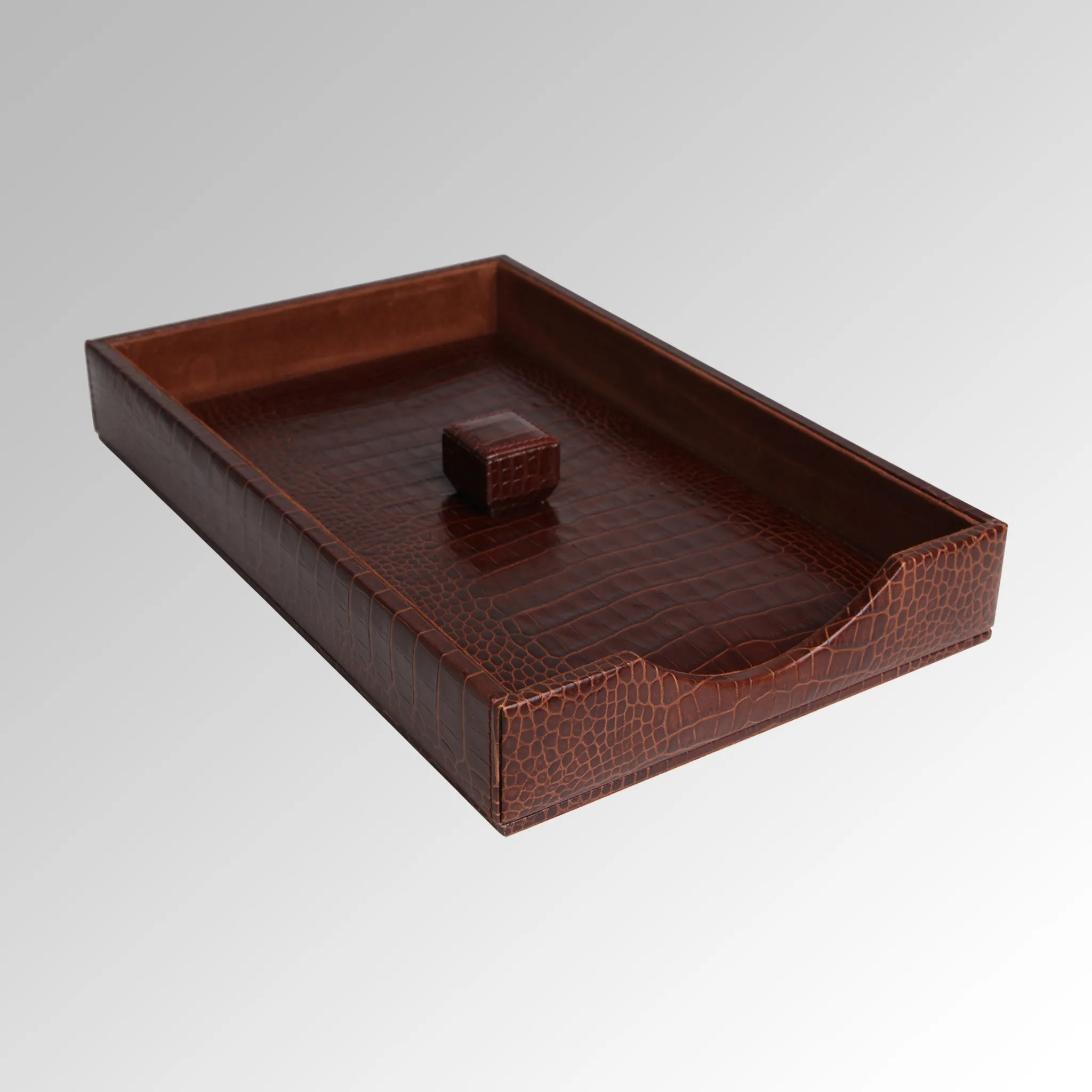 ALLIGATOR EMBOSSED EXECUTIVE DESK SET LETTER TRAY