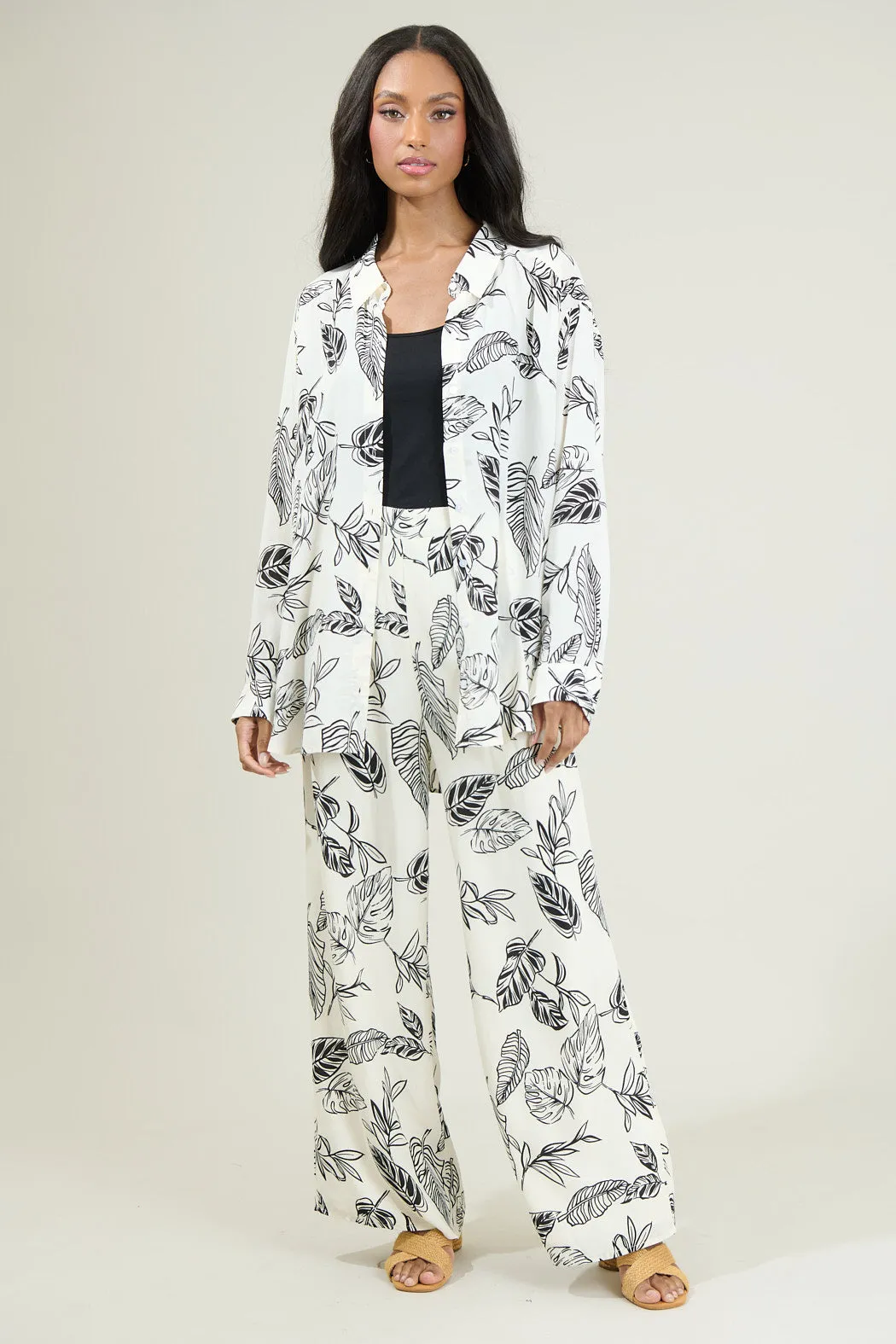 Another Day In Paradise Tropical Print Wide Leg Pants