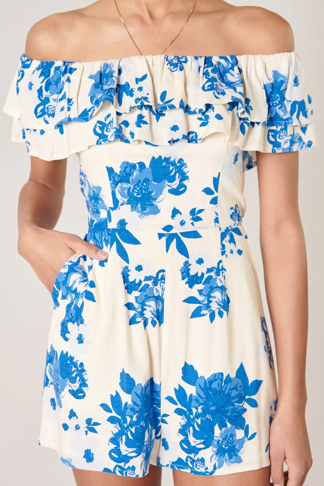 Azure Kona Floral Ruffled Off The Shoulder Romper