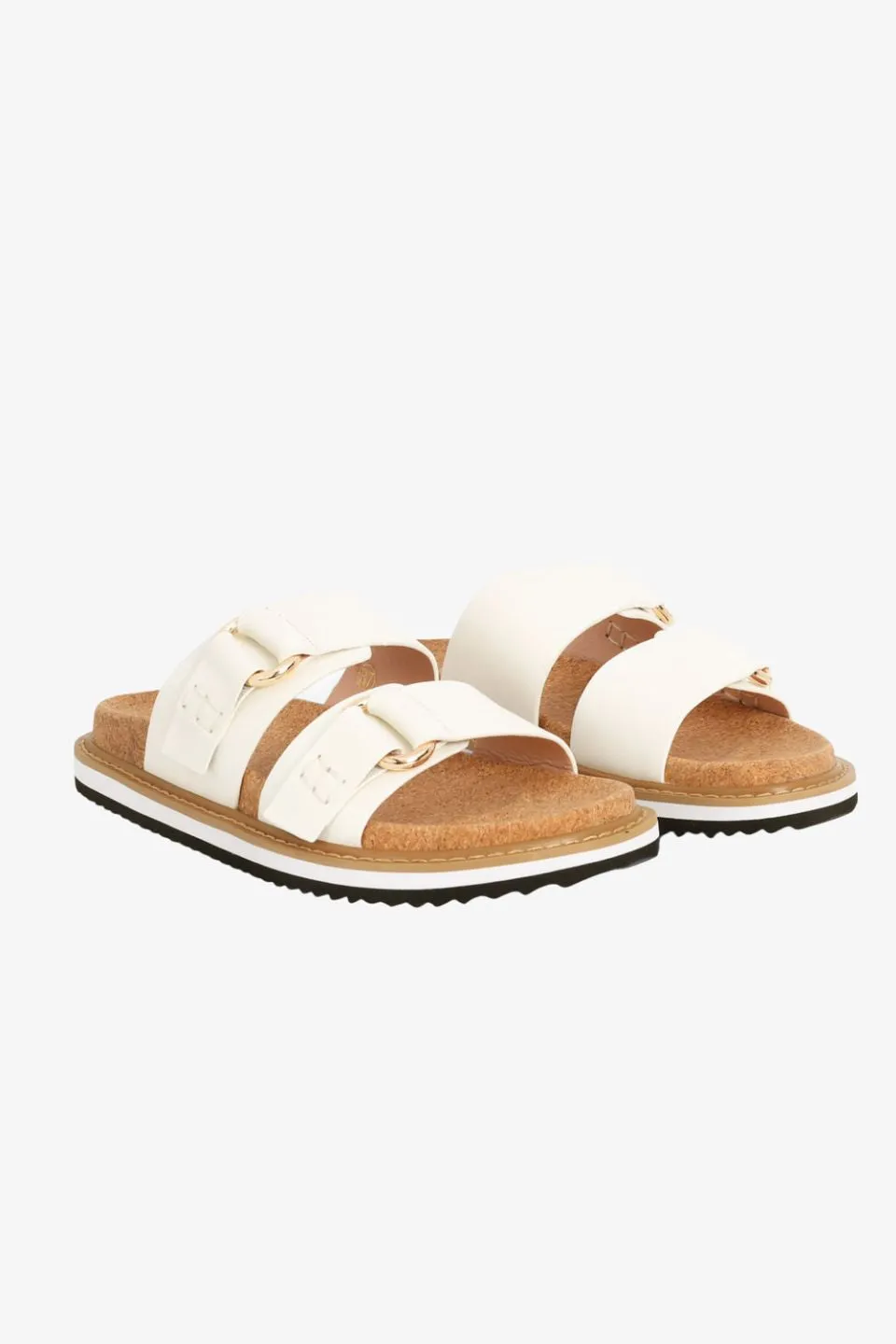 Bambi White Double Leather Strap Slide