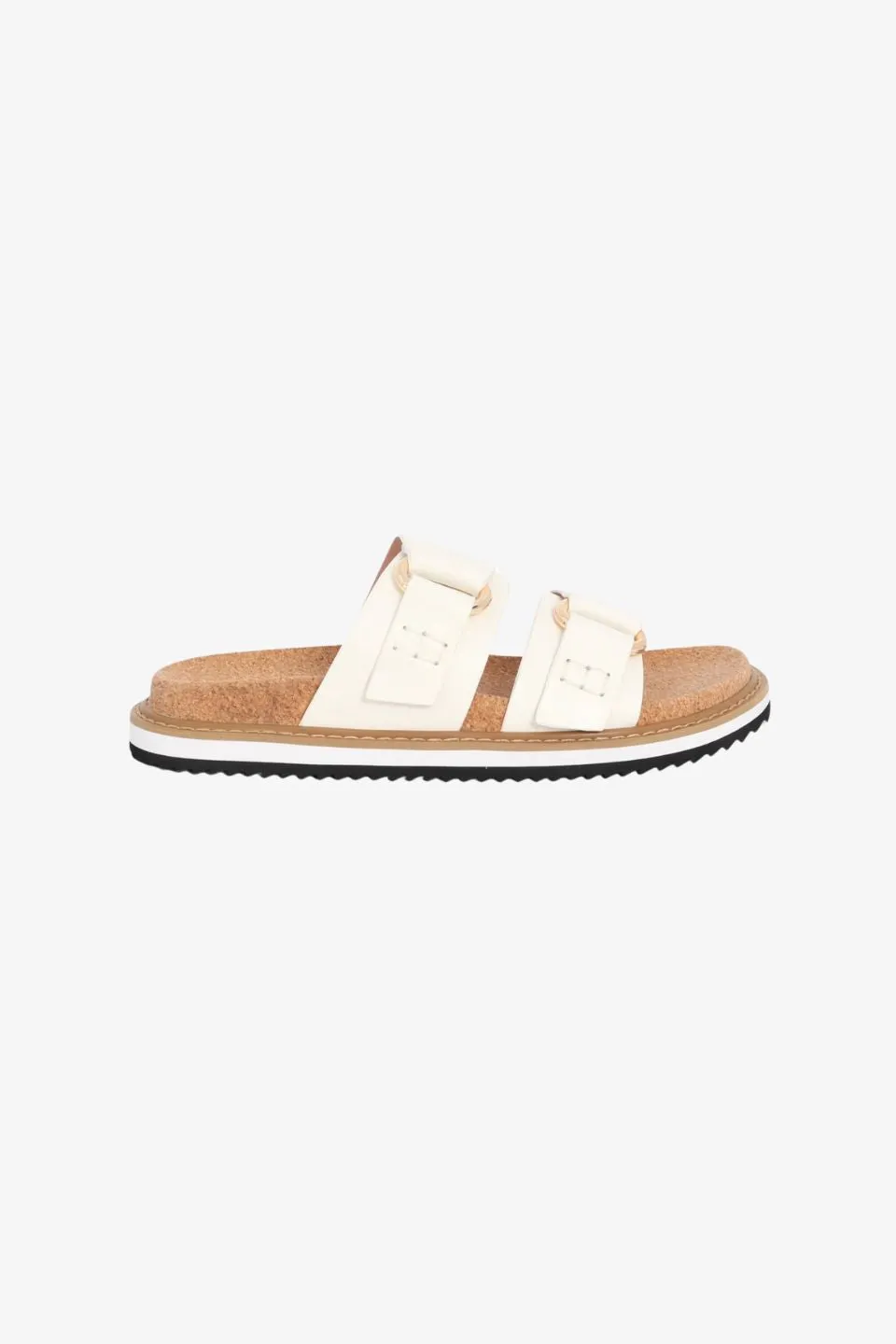 Bambi White Double Leather Strap Slide