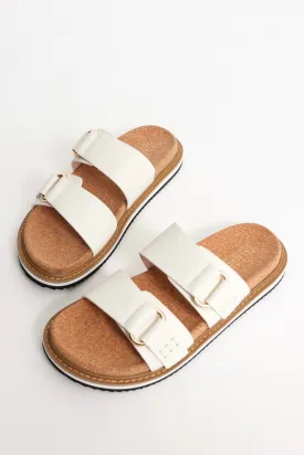 Bambi White Double Leather Strap Slide