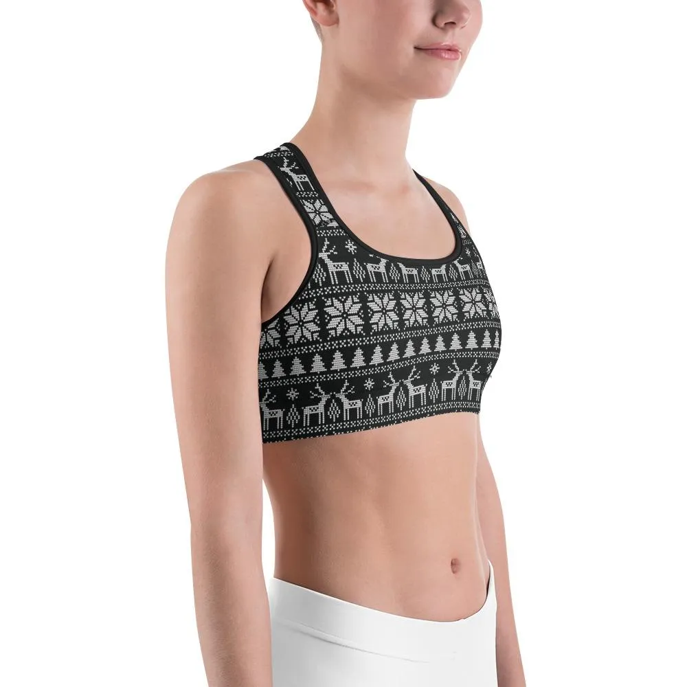 B&W Ugly Christmas Sports Bra