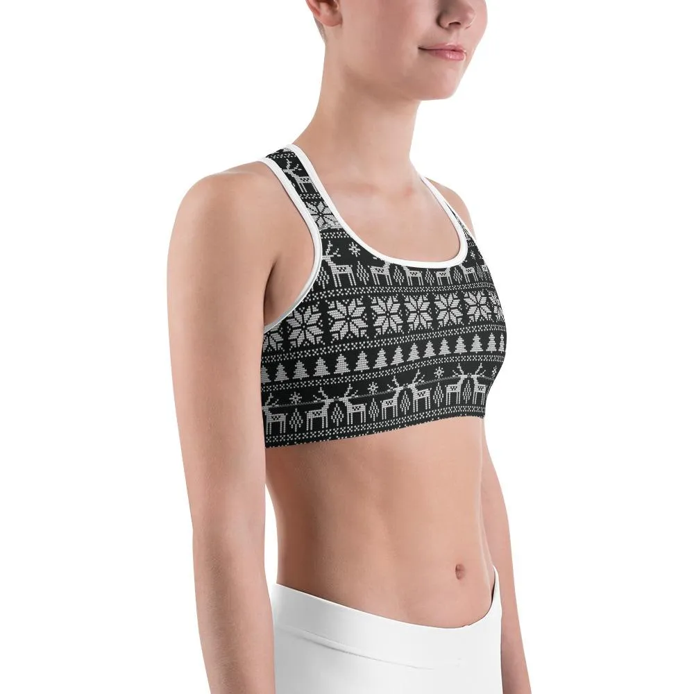 B&W Ugly Christmas Sports Bra