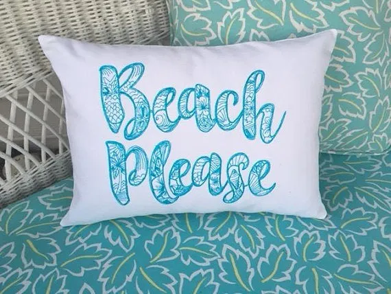 Beach Pillow cover, Embroidered pillow cover, Beach House Decor