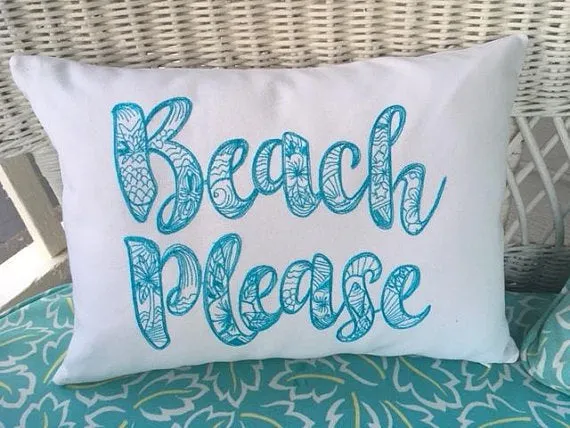 Beach Pillow cover, Embroidered pillow cover, Beach House Decor