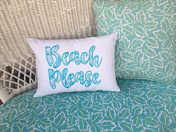 Beach Pillow cover, Embroidered pillow cover, Beach House Decor