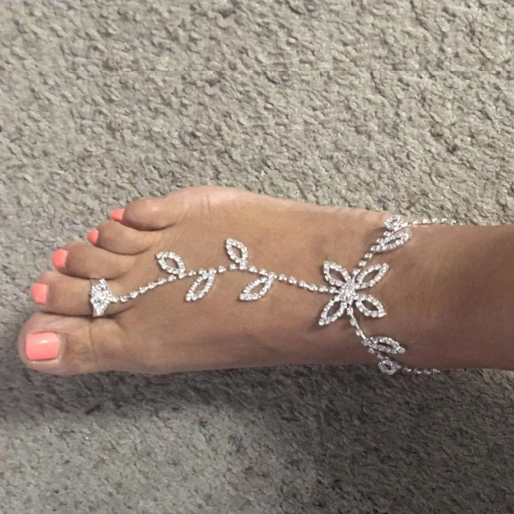 Beach Wedding Ankle Bracelet Jewelry Rhinestone Toe Ring