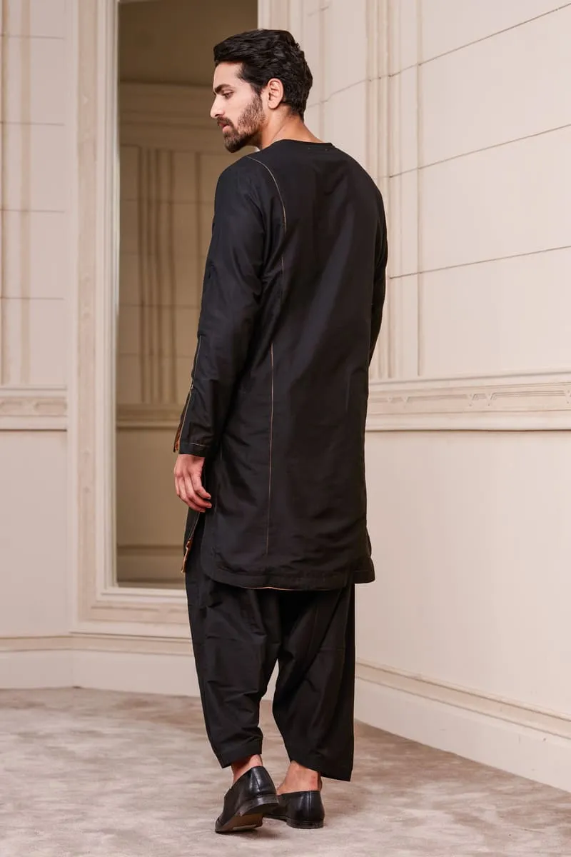 Black Contrast Lining Single Kurta