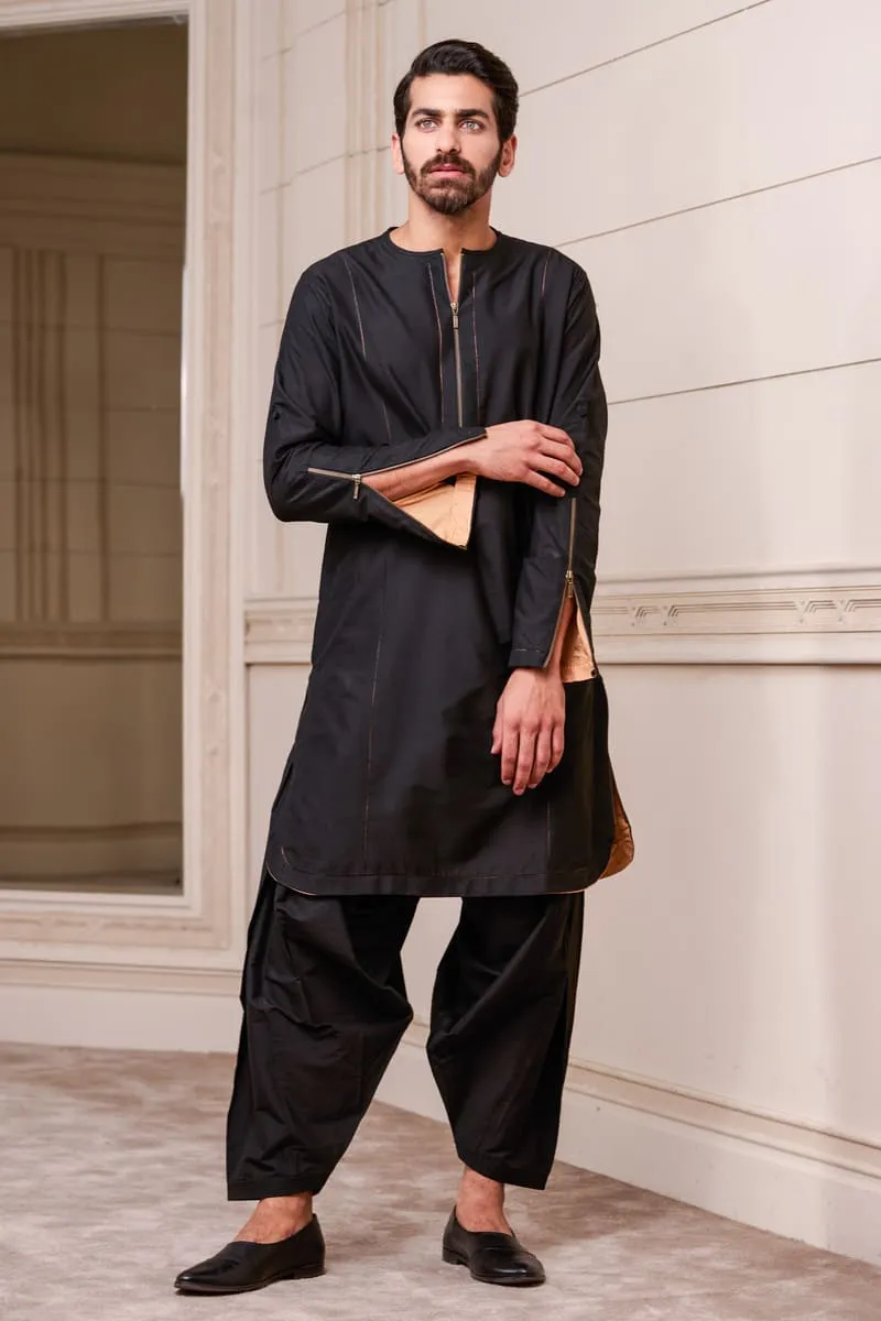 Black Contrast Lining Single Kurta