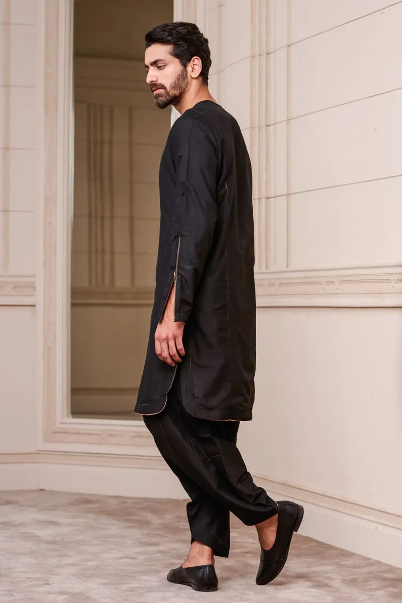 Black Contrast Lining Single Kurta