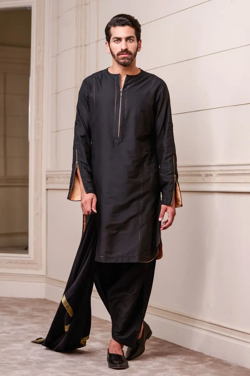 Black Contrast Lining Single Kurta