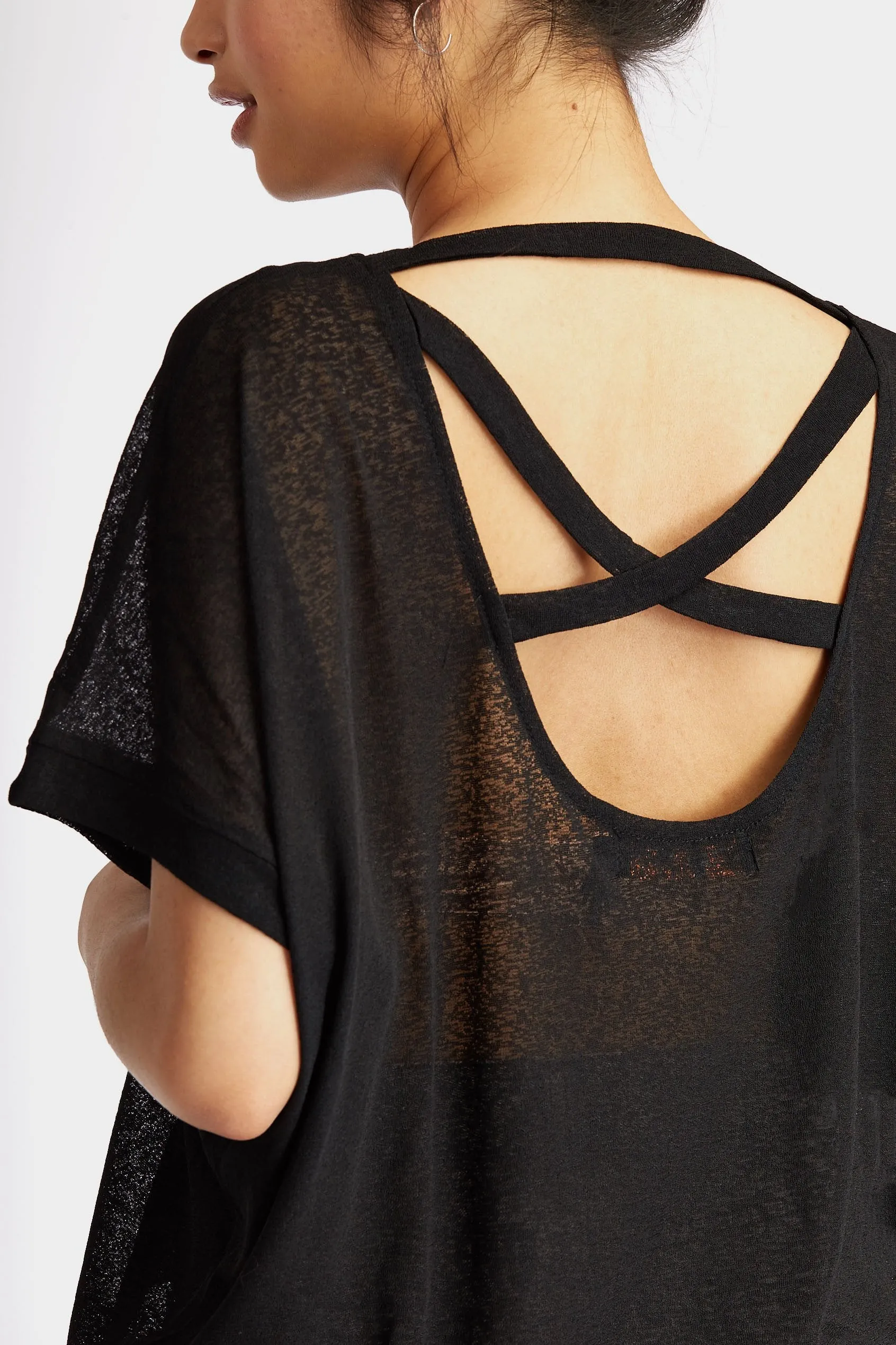 Black Cross Back Burnout Top