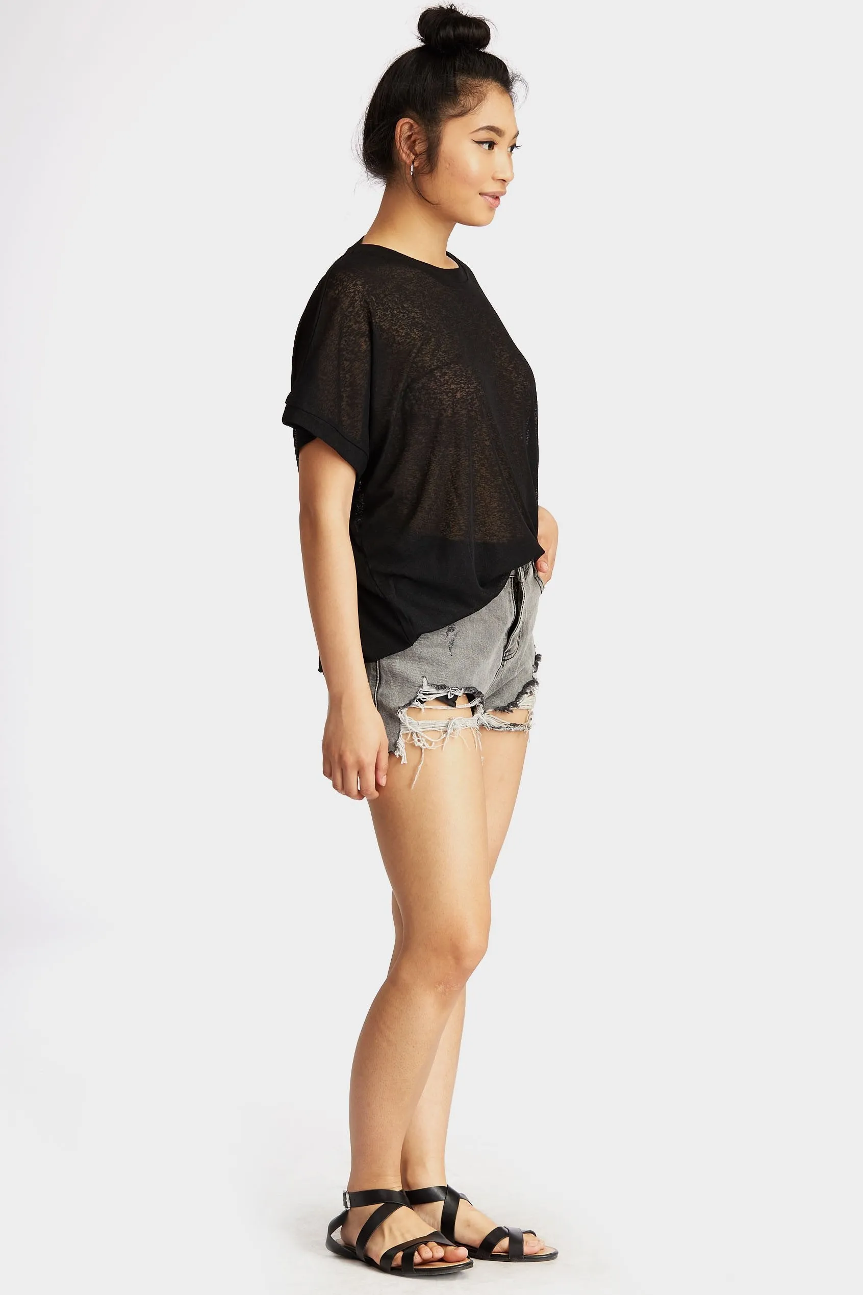 Black Cross Back Burnout Top