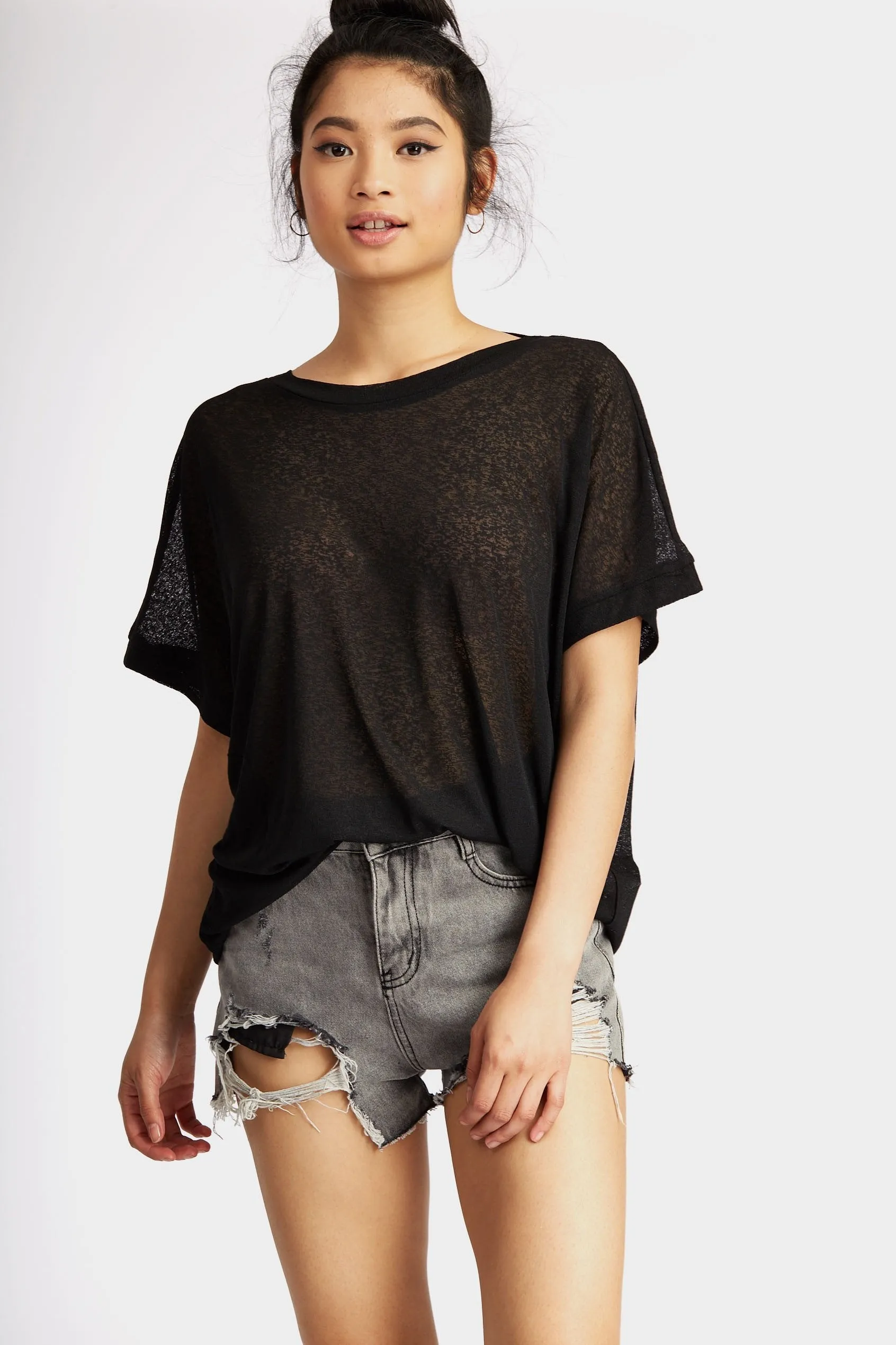 Black Cross Back Burnout Top