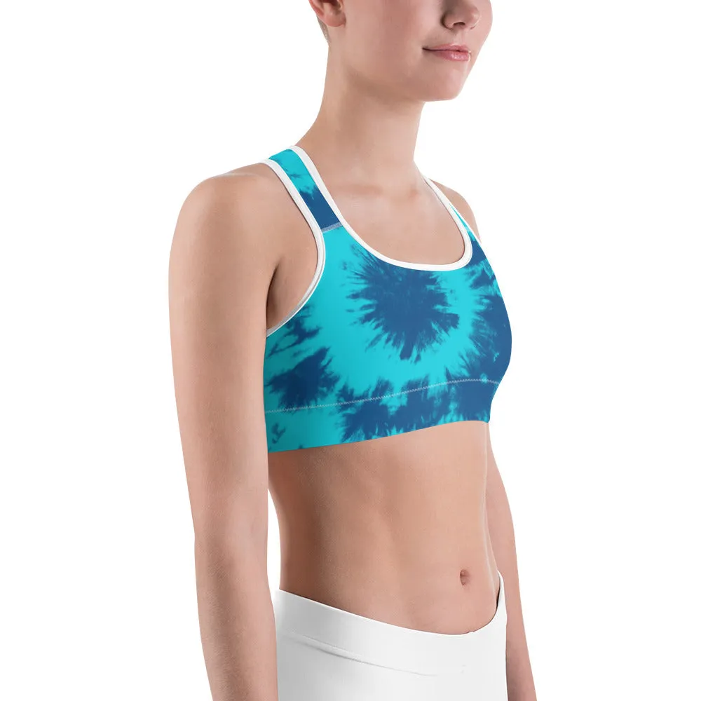 Blue & Aqua Tie Dye Sports Bra