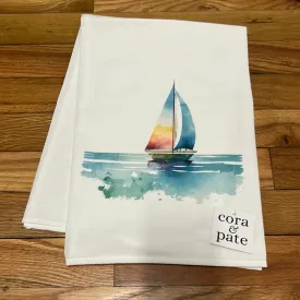 Boat on Ocean Flour Sack Towel