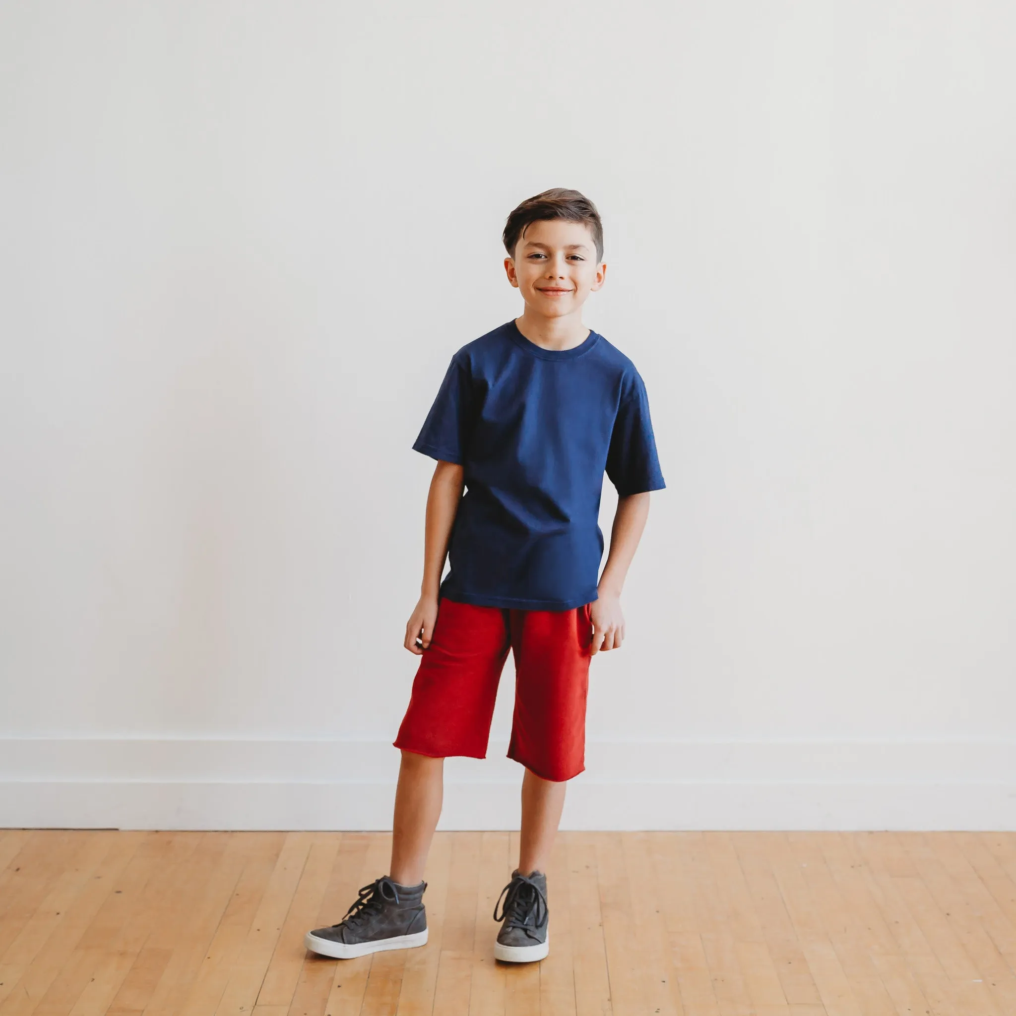 Boys Soft Organic Cotton Jersey Short Sleeve Crew Tee | Navy