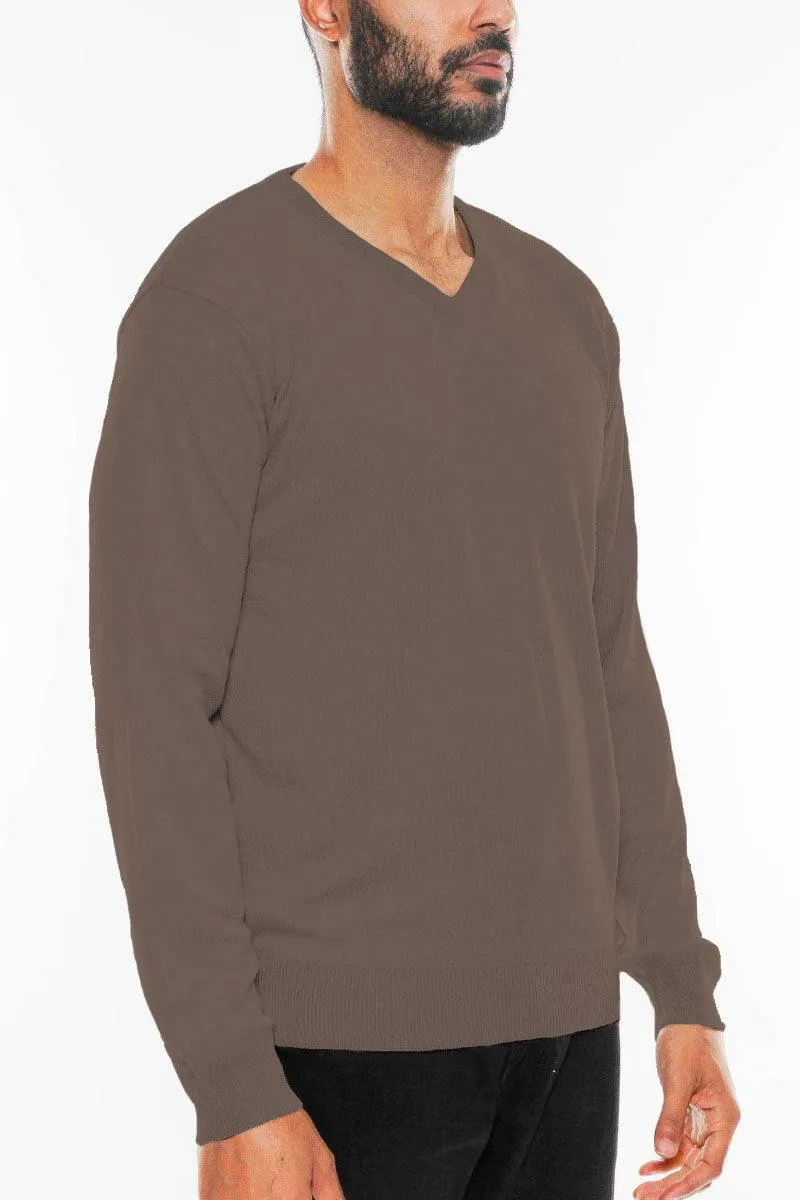 Brown Vneck Knit Pullover Sweater