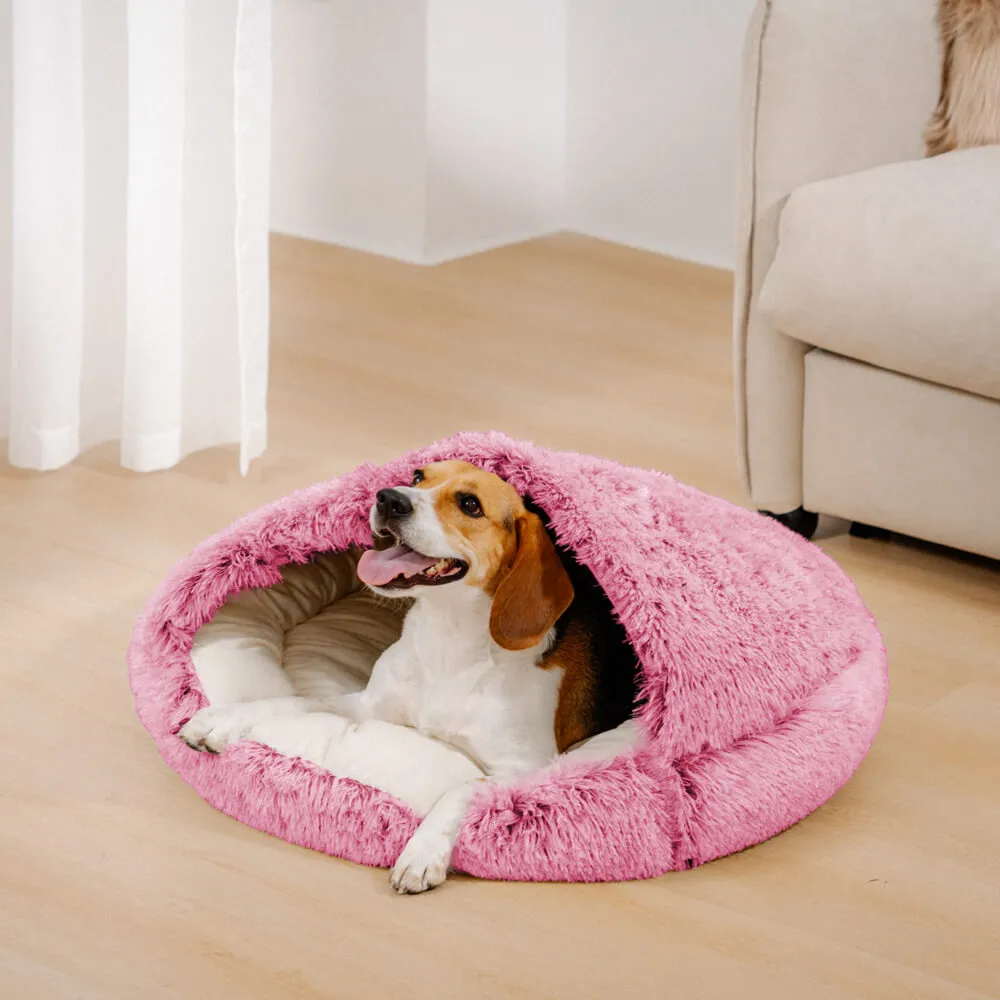 Calming Plush Semi-Enclosed Pet Nest Pita Bed For Dogs