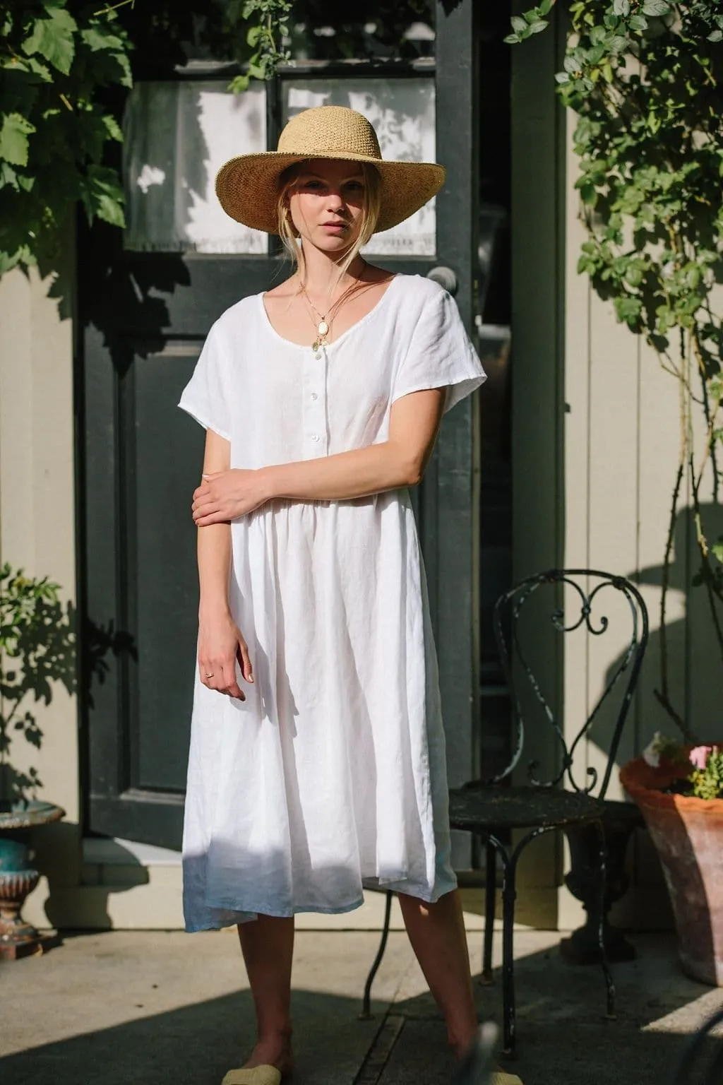 Charlotte Linen Dress - White Linen