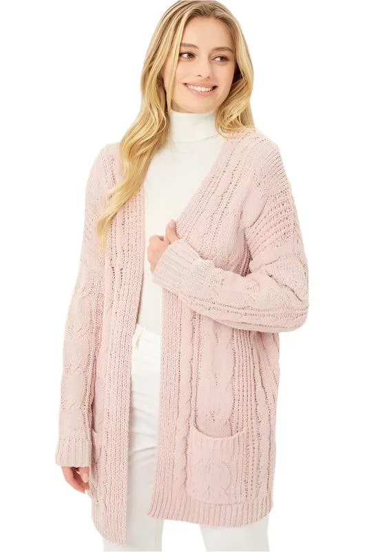 Chenille Cable Knit Oversized Open Front Cardigan