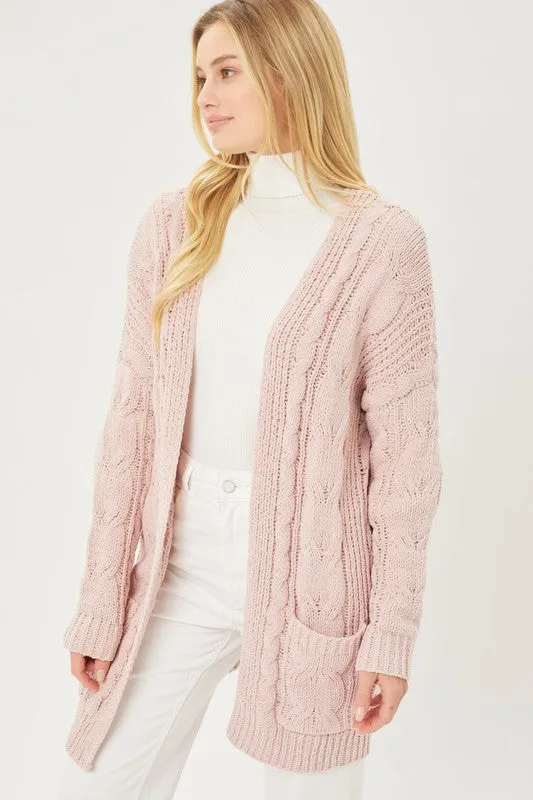 Chenille Cable Knit Oversized Open Front Cardigan